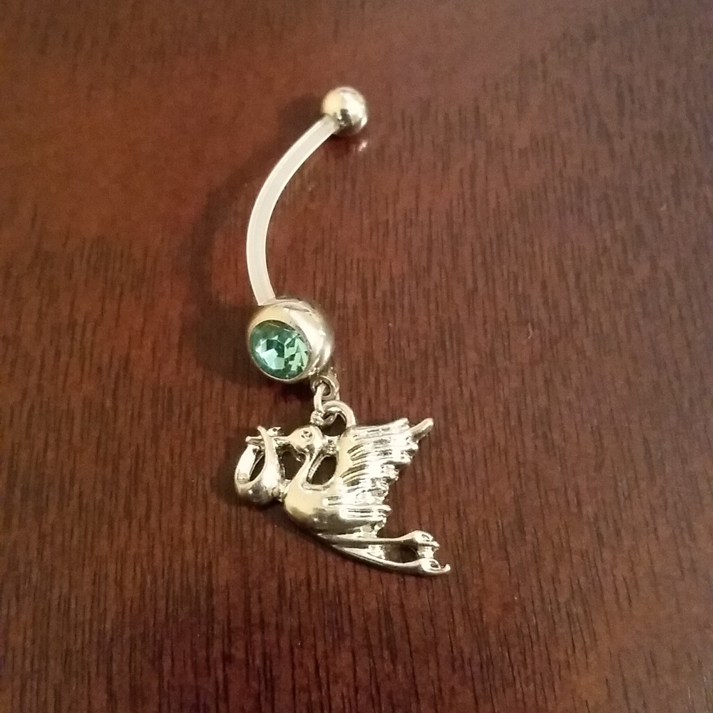 Belly button ring jeweled flexible pregnancy bar